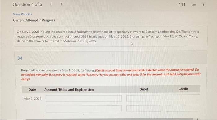 Solved On May 1. 2025, Young Inc. entered into a contract to | Chegg.com