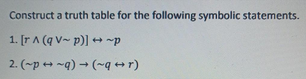 Solved Construct a truth table for the following symbolic | Chegg.com