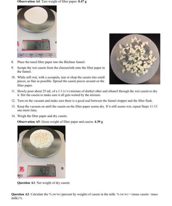 Observation A4 Tare weight of filter paper 0.47 g