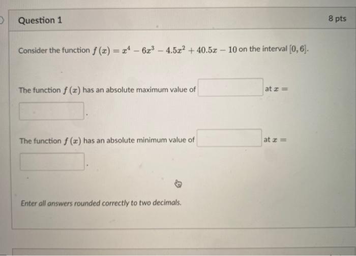 Solved Question 1 8 pts Consider the function f () = 3* - | Chegg.com