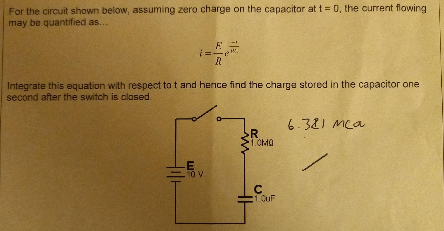 Solved For the circuit shown below, assuming zero charge on