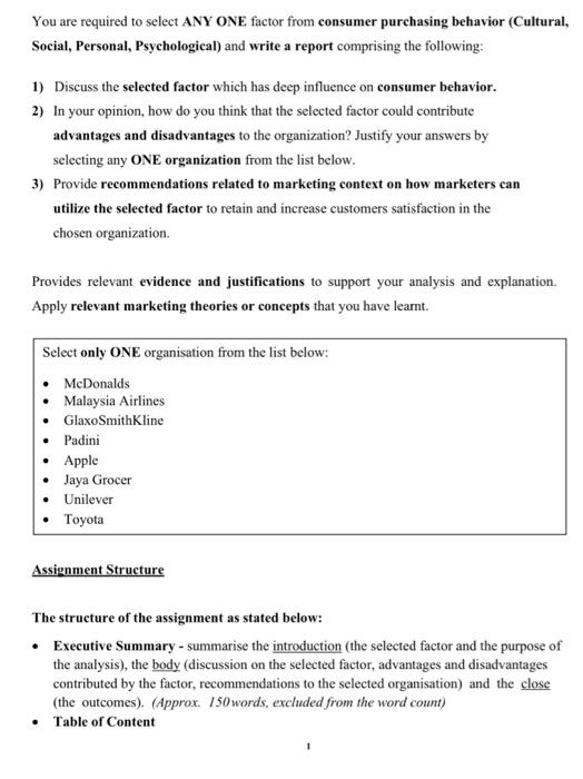 You are required to select ANY ONE factor from | Chegg.com