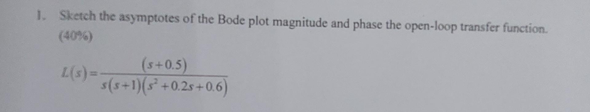 Solved Sketch The Asymptotes Of The Bode Plot Magnitude And | Chegg.com