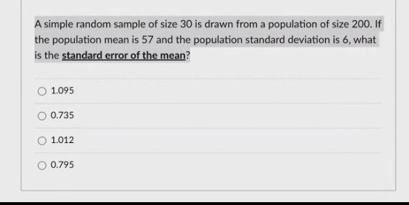 Solved A simple random sample of size 30 is drawn from a | Chegg.com