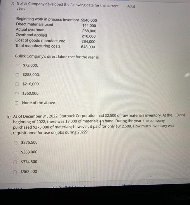 7) Gulick Company developed the following data for