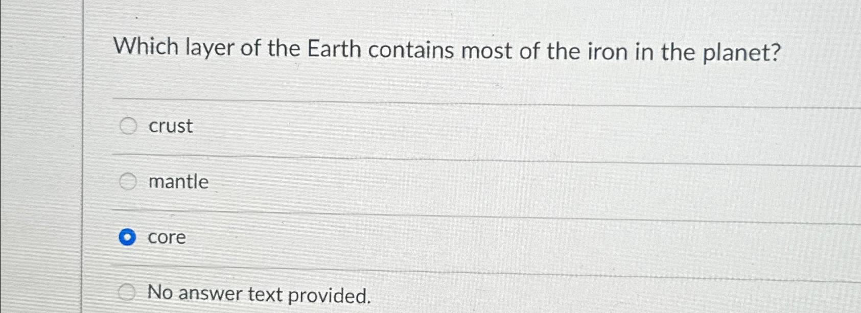 which layer of earth is made up of mostly iron