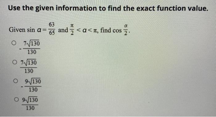 Solved Use the given information to find the exact function | Chegg.com