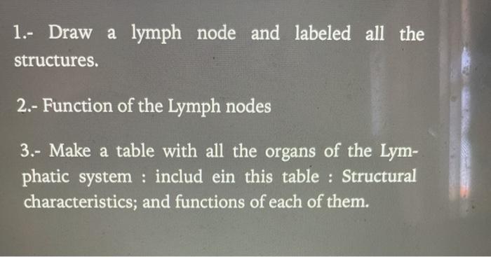 Solved 1.- Draw a lymph node and labeled all the structures. | Chegg.com