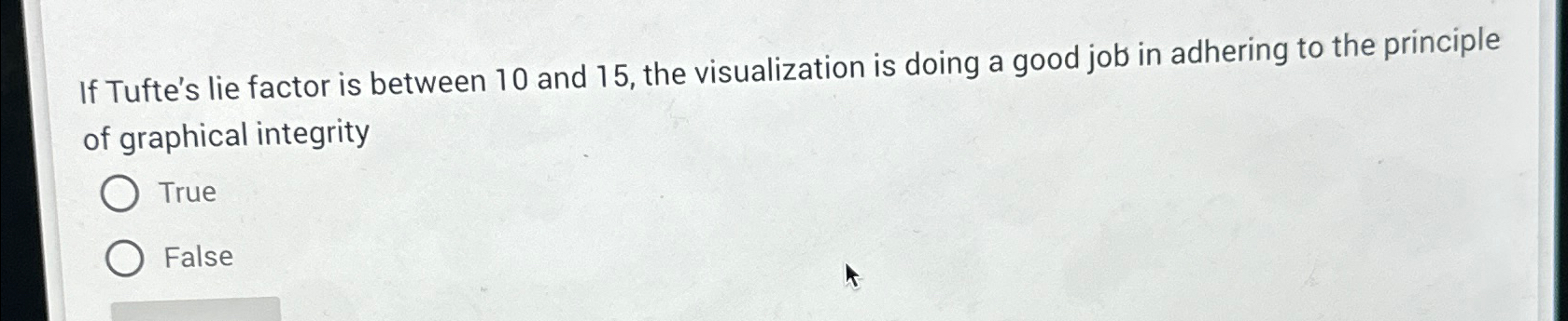 Solved If Tufte's lie factor is between 10 ﻿and 15, ﻿the | Chegg.com