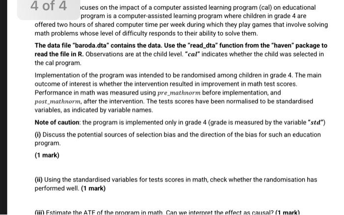 Solved 4 Of 4 icuses on the impact of a computer assisted | Chegg.com