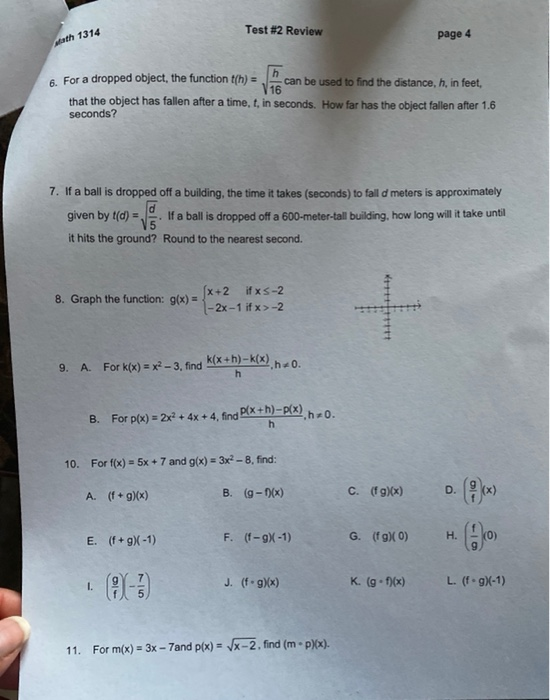 Solved Test 2 Review Page 4 Math 1314 6 For A Dropped O Chegg Com