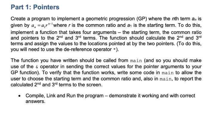 Solved Part 1: Pointers Create a program to implement a | Chegg.com