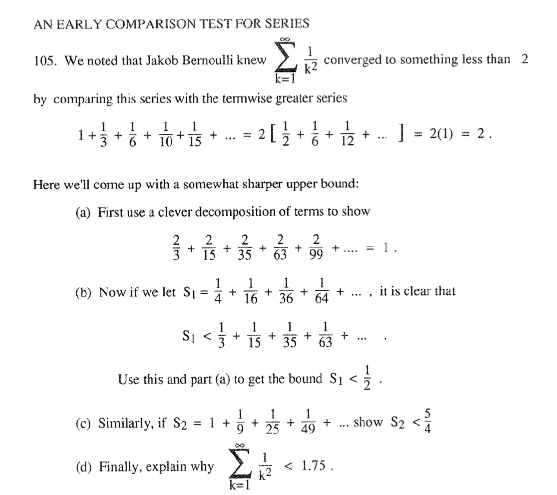 Solved AN EARLY COMPARISON TEST FOR SERIES105. ﻿We noted | Chegg.com