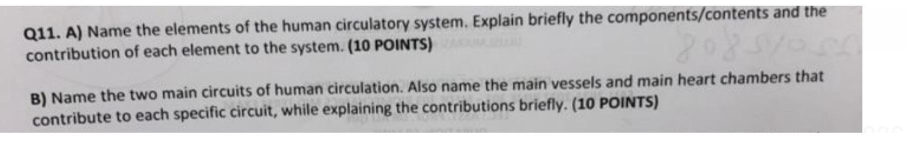 Solved Q11. ﻿A) ﻿Name the elements of the human circulatory | Chegg.com