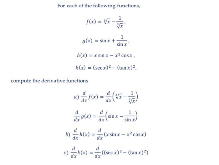 Solved For each of the following functions, f(x) = VX- Vx 1 | Chegg.com