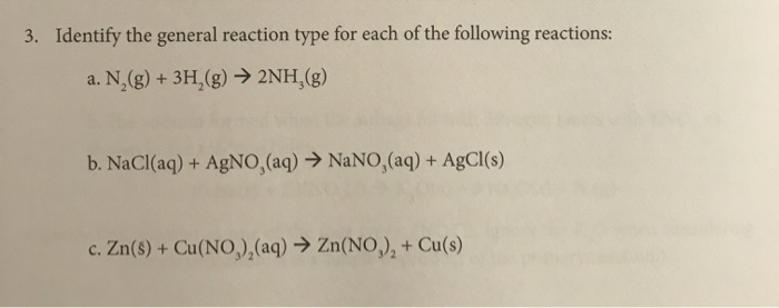 Solved 3. Identify the general reaction type for each of the | Chegg.com