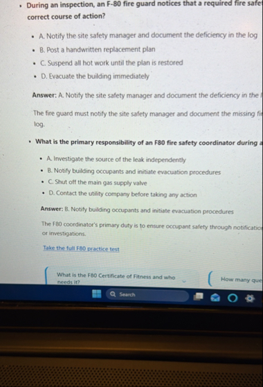 Solved During an inspection, an F-80 fire guard notices | Chegg.com