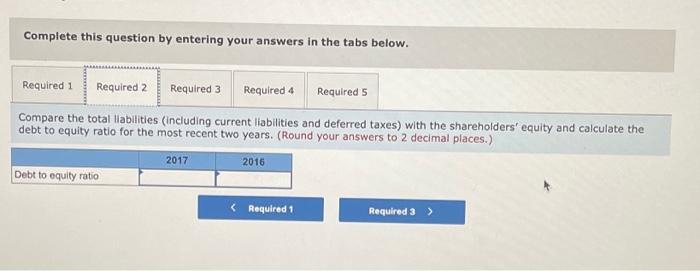 Complete this question by entering your answers in the tabs below.
Compare the total liabilities (including current liabiliti