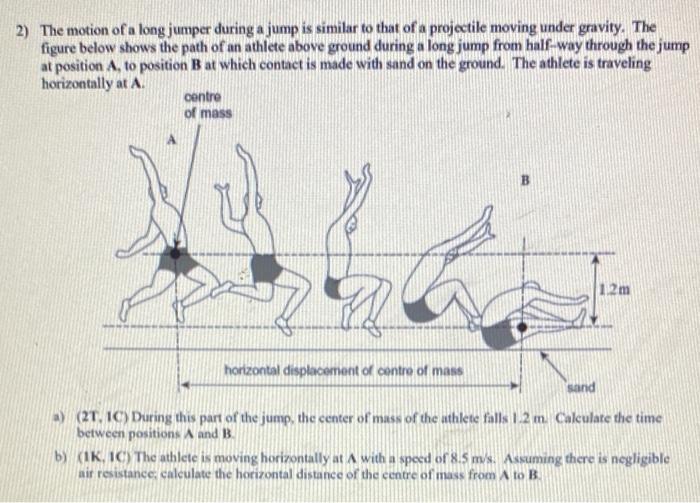 Solved 2) The motion of a long jumper during a jump is