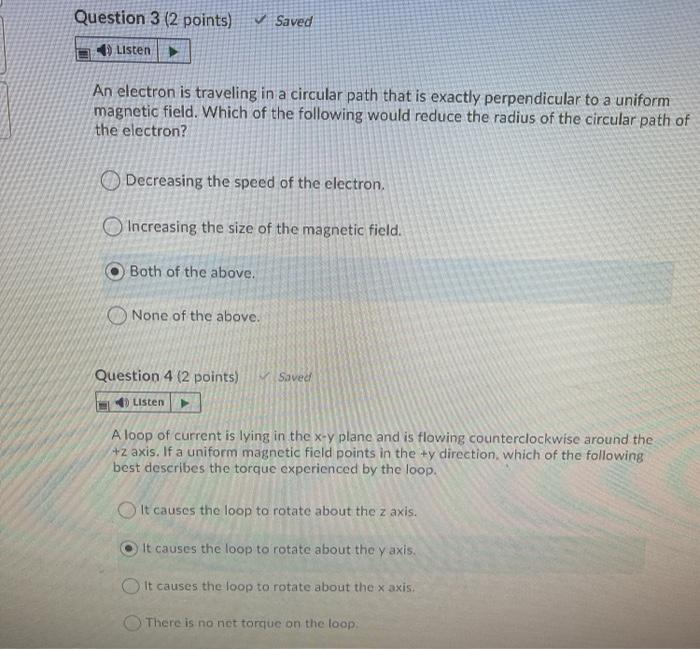 Solved Question 3 (2 points) Saved Listen An electron is | Chegg.com