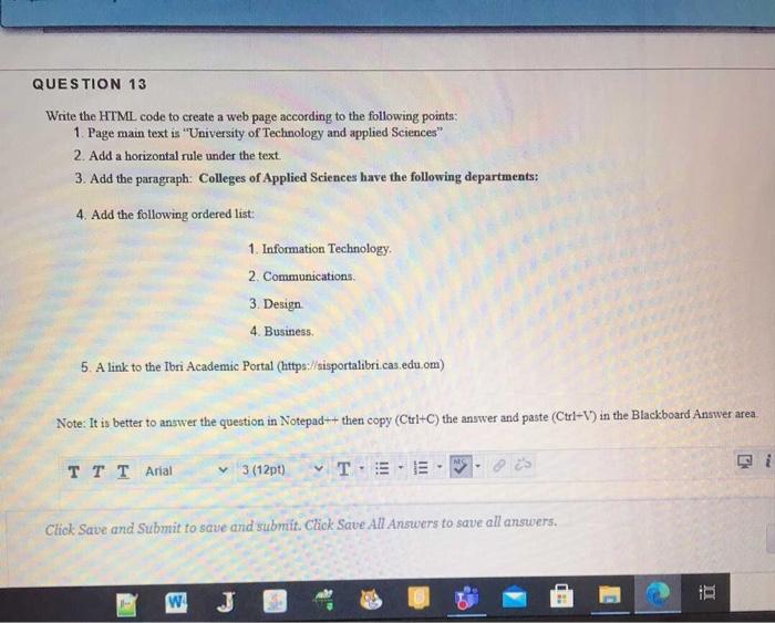 Solved QUESTION 13 Write the HTML code to create a web page | Chegg.com