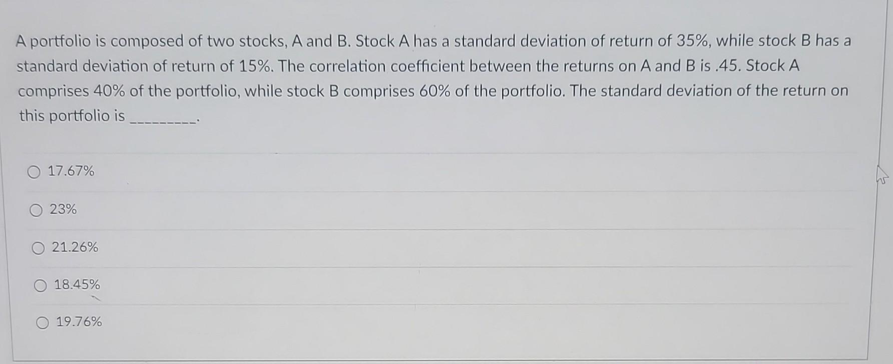 Solved A Portfolio Is Composed Of Two Stocks, A And B. Stock | Chegg.com