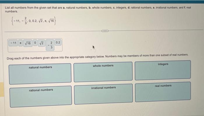 Solved List All Numbers From The Given Set That Are A. | Chegg.com