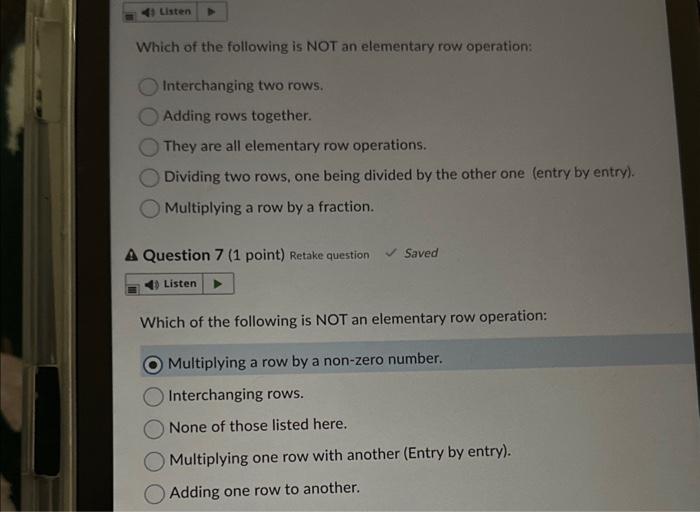 Solved Which of the following is NOT an elementary row Chegg