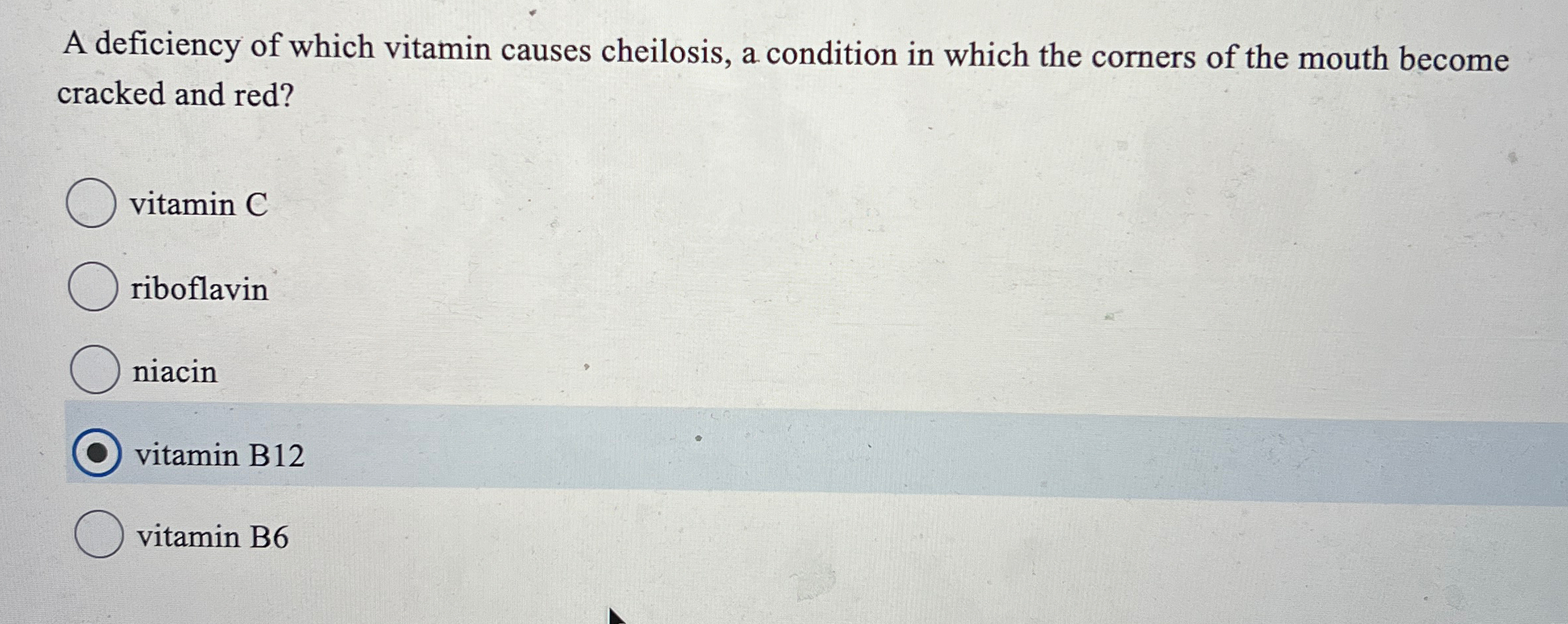 Solved A deficiency of which vitamin causes cheilosis, a | Chegg.com