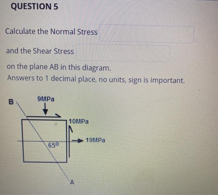 Solved QUESTION 5 Calculate the Normal Stress and the Shear | Chegg.com
