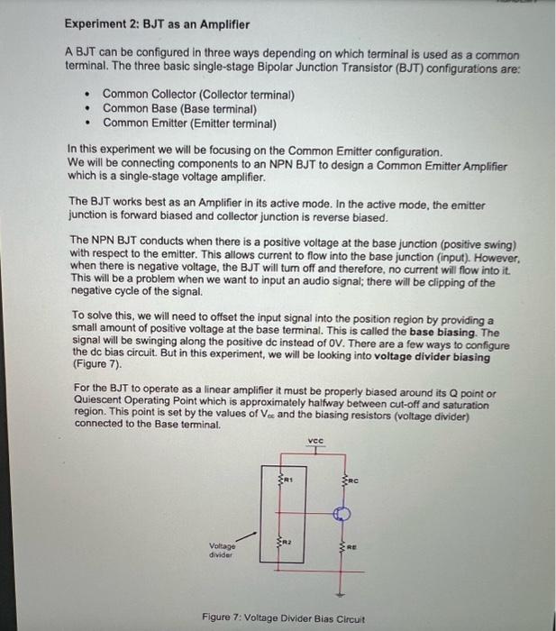 Solved Experiment 2: BJT As An Amplifier A BJT Can Be | Chegg.com