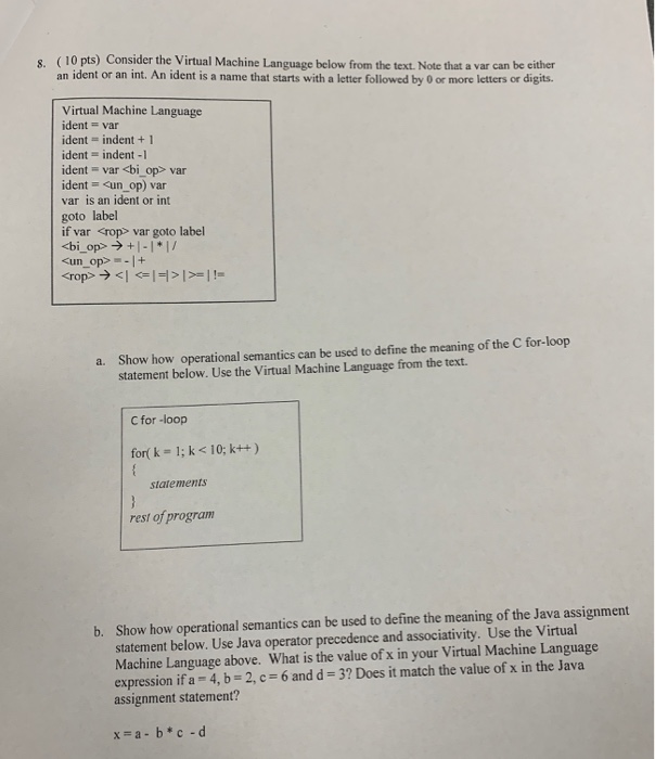 Solved (10 pts) Consider the Virtual Machine Language below