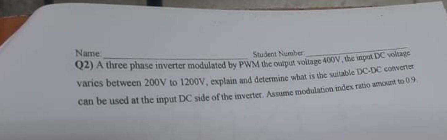 Solved Name Q2) A three phase inverter modulated by PWM the | Chegg.com