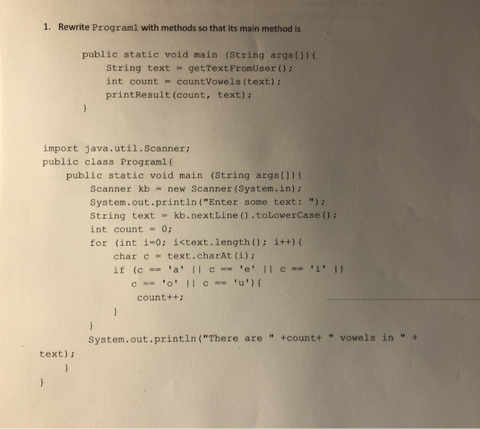 Solved Rewrite Programl with methods so that its main method | Chegg.com