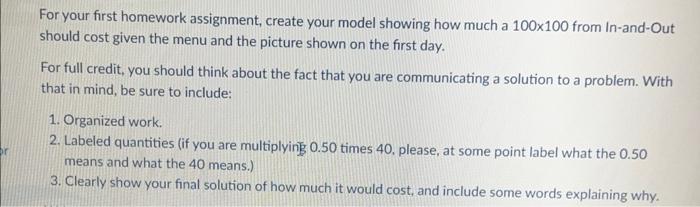 For your first homework assignment, create your model | Chegg.com