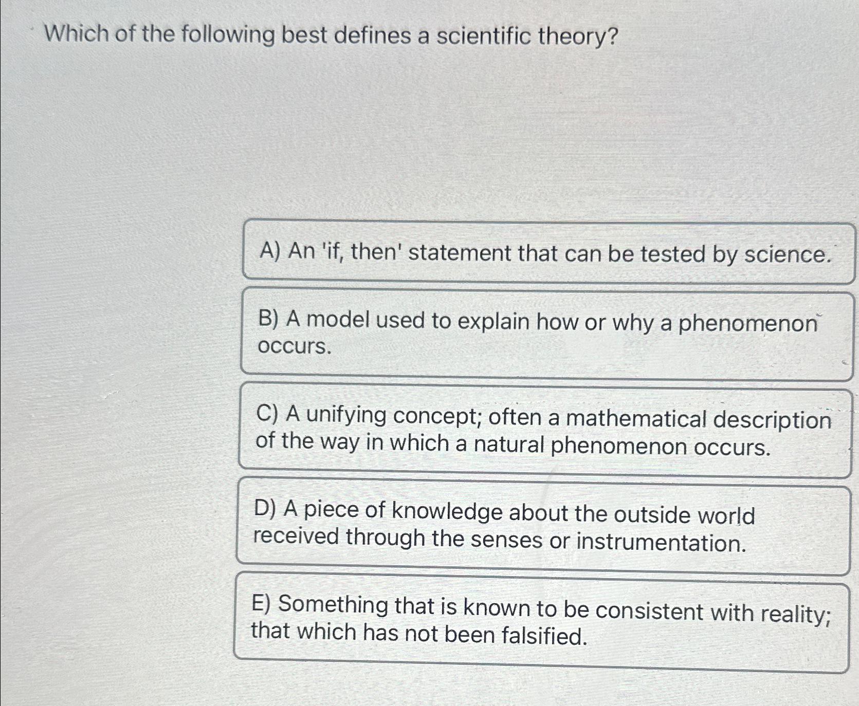 Solved Which of the following best defines a scientific | Chegg.com
