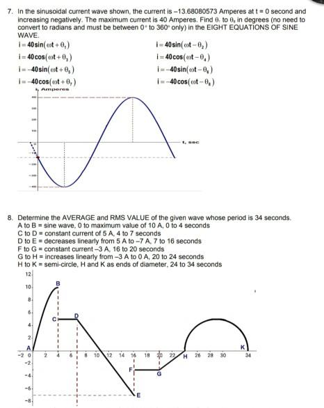 Solved 7. In the sinusoidal current wave shown, the current | Chegg.com