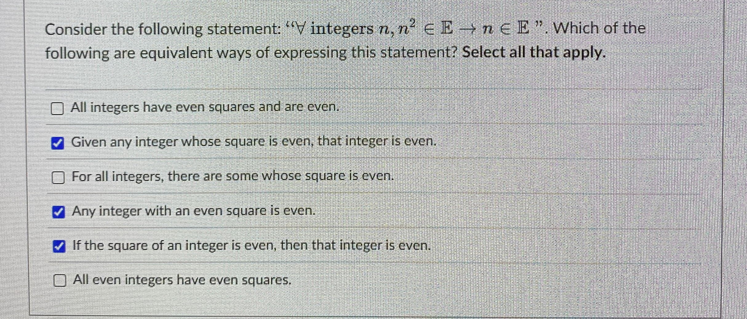 Solved Consider the following statement: "W integers | Chegg.com