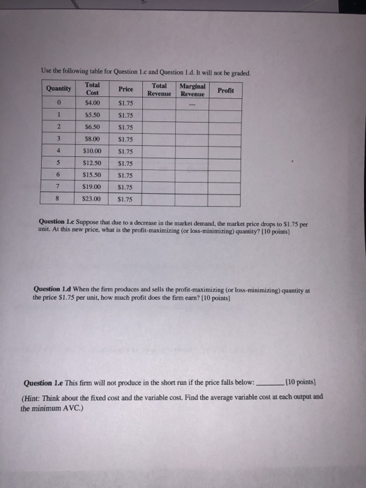 Solved Use the following table for Question 1.c and Question | Chegg.com
