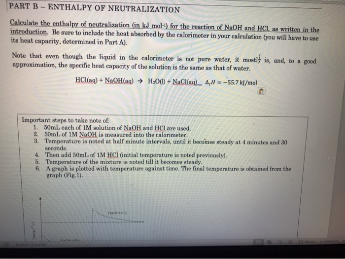 Solved PART B - ENTHALPY OF NEUTRALIZATION Calculate the | Chegg.com