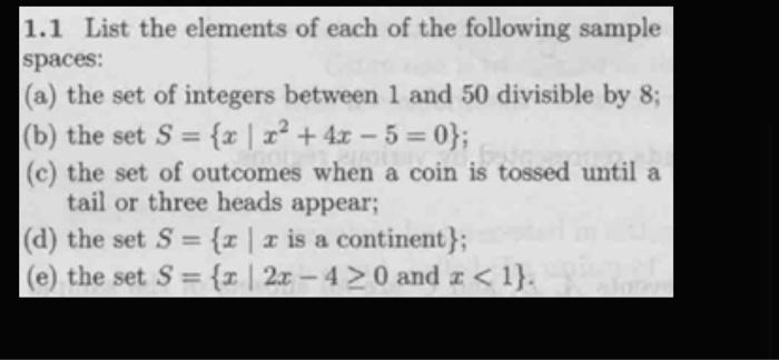 Solved 1.1 List the elements of each of the following sample | Chegg.com