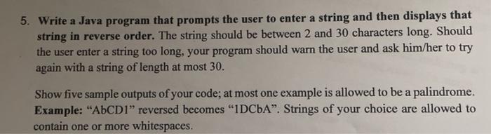 Solved 5. Write a Java program that prompts the user to | Chegg.com