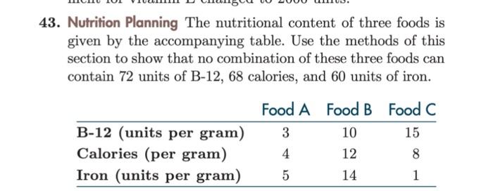 Solved 43. Nutrition Planning The Nutritional Content Of | Chegg.com