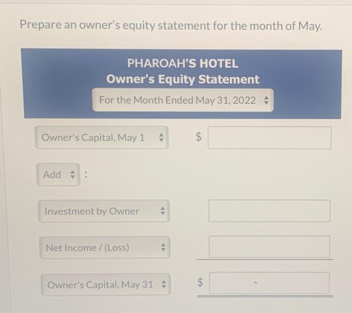 Solved Prepare an income statement for the month of May. | Chegg.com