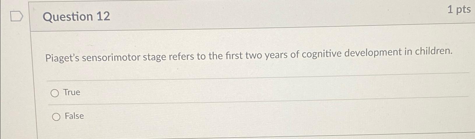 Solved Question 121ptsPiaget s sensorimotor stage refers to