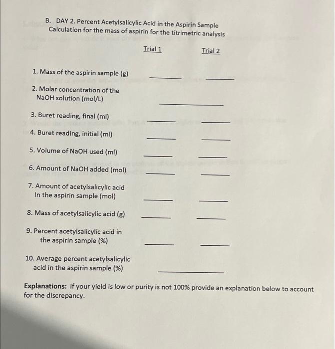 2. Mass of filter paper (g) 3. Mass of dried filter