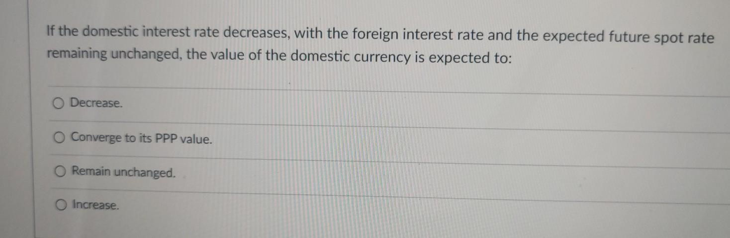 Solved A decrease in the foreign interest rate relative to | Chegg.com