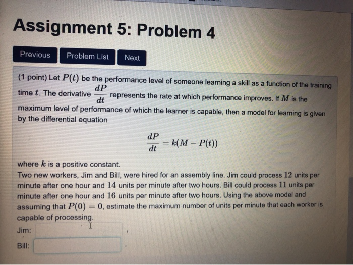 Solved Assignment 5: Problem 4 Previous Problem List Next (1 | Chegg.com