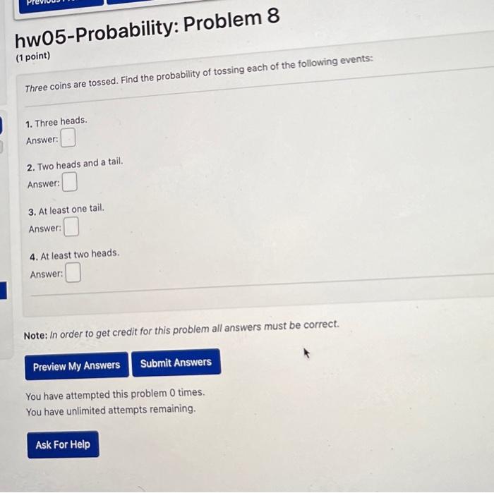 Solved Three Coins Are Tossed. Find The Probability Of | Chegg.com