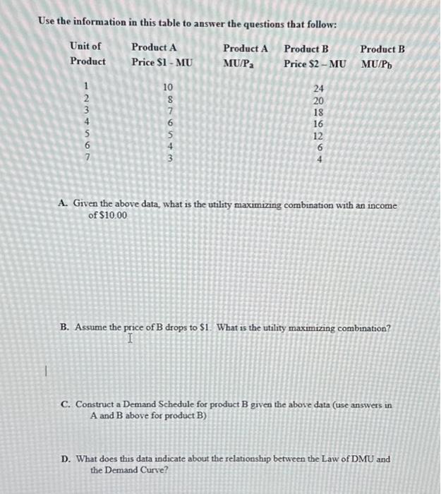 Solved Use The Information In This Table To Answer The | Chegg.com